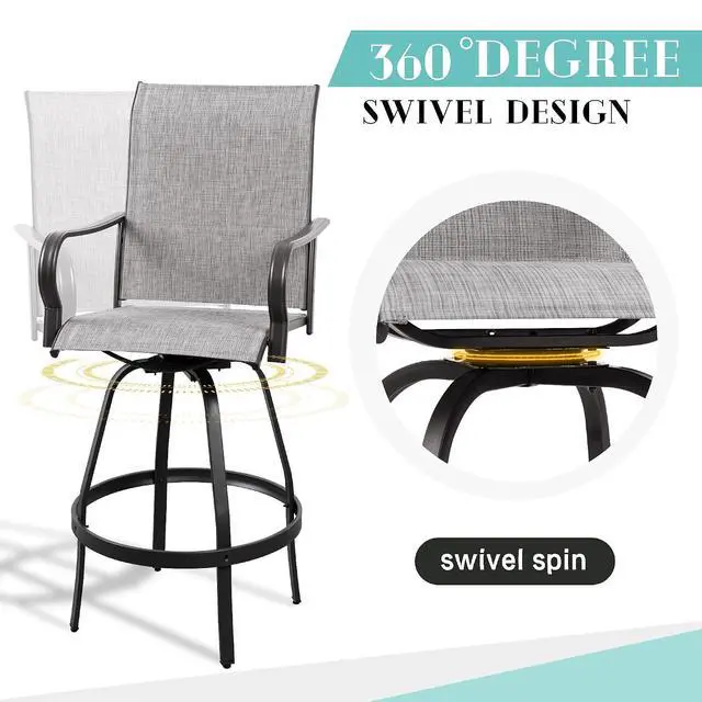 Alt view image 6 of 7 - 2 Piece Patio Swivel Bar Chairs, All Weather Metal Textile High Swivel Bar Stools Chairs, Outdoor High Top Bistro Set for Backyard, Lawn Garden, Balcony, Light Grey