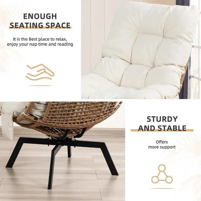 Alt view image 4 of 7 - Swivel Wicker Chair PE Rattan Chair with Cushion, Oversized Patio Lounge Chair for Outdoor, Indoor, Balcony, Backyard, Garden, Living Room, Beige