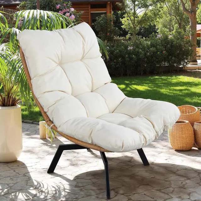 Main image of Swivel Wicker Chair PE Rattan Chair with Cushion, Oversized Patio Lounge Chair for Outdoor, Indoor, Balcony, Backyard, Garden, Living Room, Beige