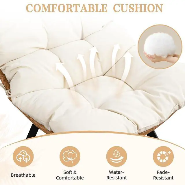 Alt view image 6 of 7 - Swivel Wicker Chair PE Rattan Chair with Cushion, Oversized Patio Lounge Chair for Outdoor, Indoor, Balcony, Backyard, Garden, Living Room, Beige