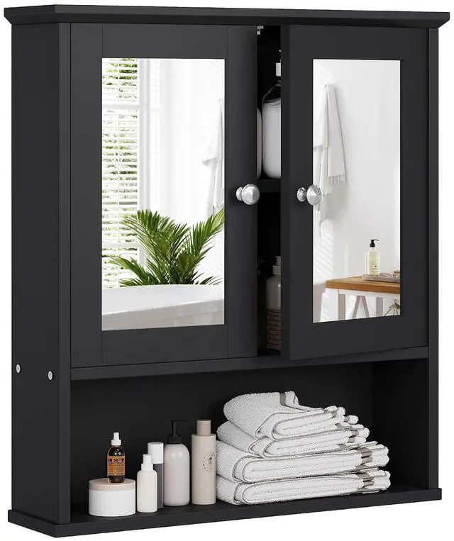 Main image of Bathroom Wall Cabinet with Mirror, Bathroom Mirror Cabinet Wall Mounted, Over Toilet Medicine Cabinets with Adjustable Shelf, Large Capacity, Black