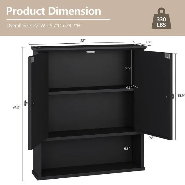 Alt view image 3 of 7 - Bathroom Wall Cabinet with Mirror, Bathroom Mirror Cabinet Wall Mounted, Over Toilet Medicine Cabinets with Adjustable Shelf, Large Capacity, Black