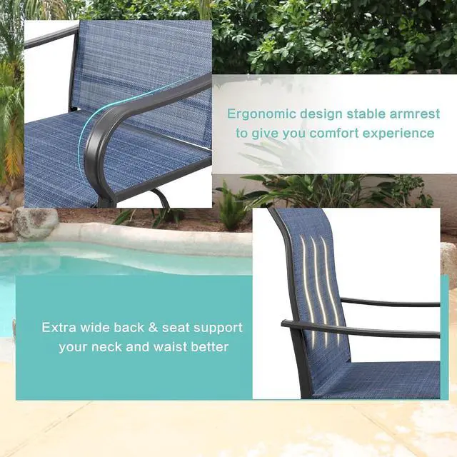 Alt view image 4 of 7 - 6 Piece Patio Swivel Bar Chairs, All Weather Metal Textile High Swivel Bar Stools Chairs, Outdoor High Top Bistro Set for Backyard, Lawn Garden, Balcony, Denim Blue