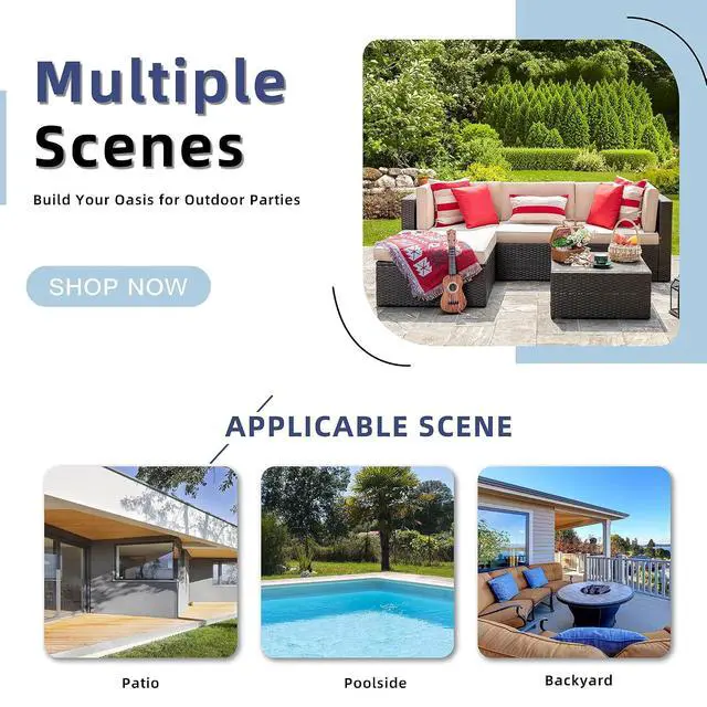 Alt view image 6 of 7 - 5 Piece Patio Furniture Sets, Outdoor Patio Set Sectional Sofa, All-Weather PE Rattan Outdoor Couch with Ottoman, Glass Table for Garden, Backyard, Porch, Beige
