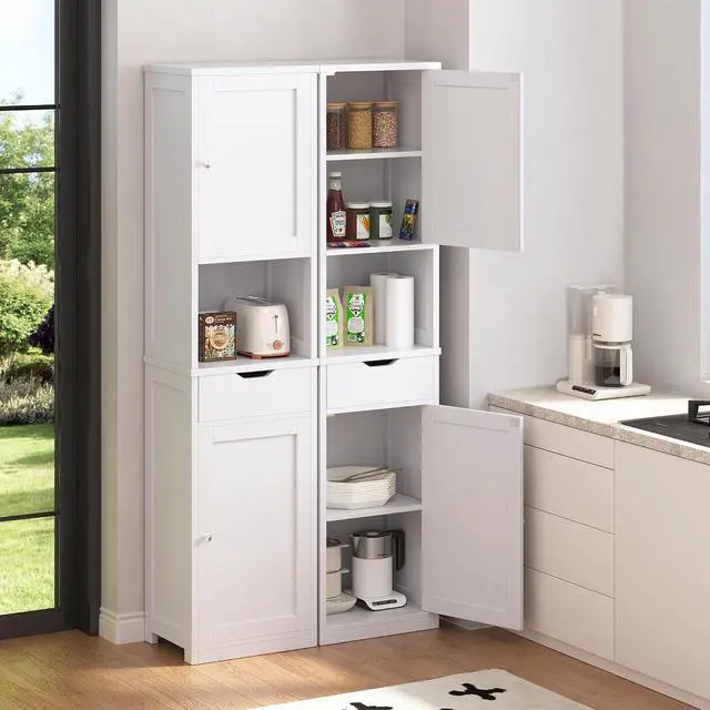 Alt view image 4 of 7 - Tall Bathroom Storage Cabinet, 64H Narrow Storage Unit for Small Spaces, Freestanding Modern Cabinet with Adjustable Shelves for Bathroom, Living Room, Kitchen, White