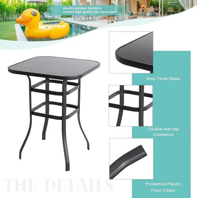 Alt view image 6 of 7 - 3 Piece Patio Swivel Bar Set, All Weather Mental Textilene High Swivel Bar Stools Chair Set of 2 and High Glass Bar Table, Outdoor High Top Bistro Set for Lawn Garden, Balcony, Denim Blue