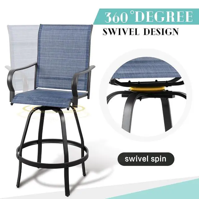 Alt view image 5 of 7 - 6 Piece Patio Swivel Bar Chairs, All Weather Metal Textile High Swivel Bar Stools Chairs, Outdoor High Top Bistro Set for Backyard, Lawn Garden, Balcony, Denim Blue