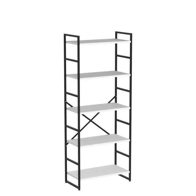 Alt view image 4 of 7 - 5 Tier Bookshelf, Modern Tall Bookcase, Industrial Book Shelves Display Standing Shelf, Free Standing Storage Organizer for Bedroom, Living Room, White