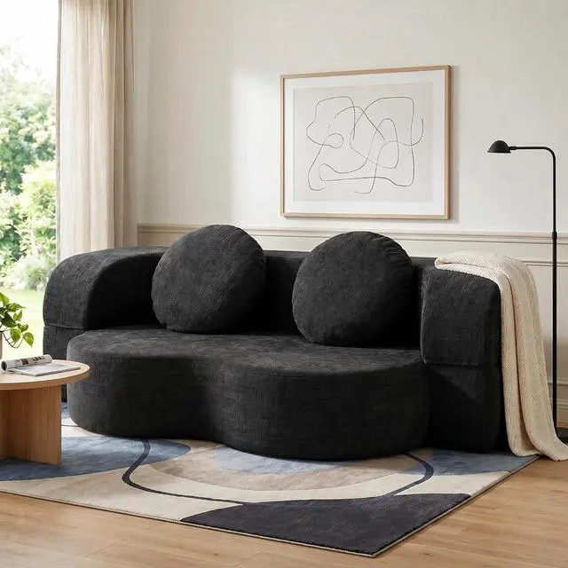 Main image of Convertible Sofa Bed, 77 Folding Boneless Couch, Floor Sofa 2-in-1 Curved Couch for Small Living Room, Apartment, Guest Room, Black