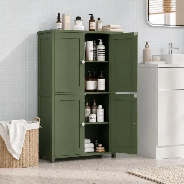 Main image of 42.6" Bathroom Storage Cabinet, Modern Floor Cabinet with Doors and Adjustable Shelves, Freestanding Accent Organizer Cupboard for Living Room, Entryway, Kitchen, Green