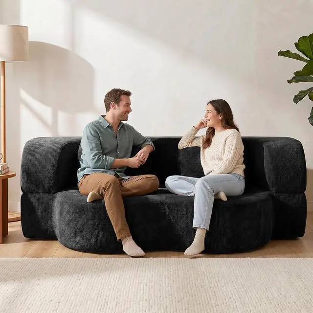 Alt view image 4 of 7 - Convertible Sofa Bed, 77 Folding Boneless Couch, Floor Sofa 2-in-1 Curved Couch for Small Living Room, Apartment, Guest Room, Black