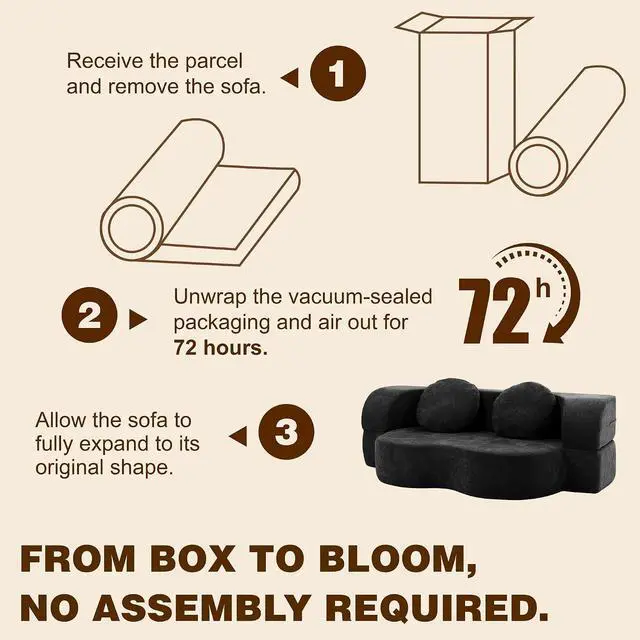 Alt view image 5 of 7 - Convertible Sofa Bed, 77 Folding Boneless Couch, Floor Sofa 2-in-1 Curved Couch for Small Living Room, Apartment, Guest Room, Black