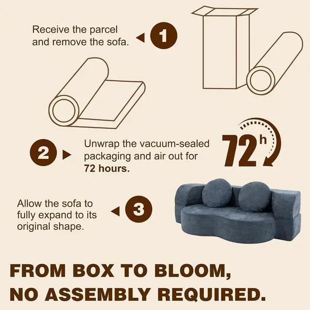 Alt view image 5 of 7 - 77 Convertible Sofa Bed, Folding Boneless Couch, Floor Sofa 2-in-1 Curved Couch for Small Living Room, Apartment, Guest Room, Blue