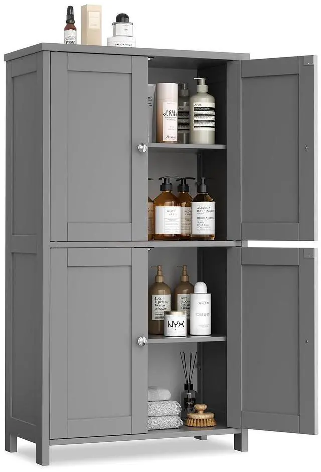 Main image of Bathroom Storage Cabinet, Small Bathroom Floor Cabinet with 4 Doors and Adjustable Shelves, Freestanding Modern Cabinet for Bathroom, Kitchen, Living Room, Entryway, Grey