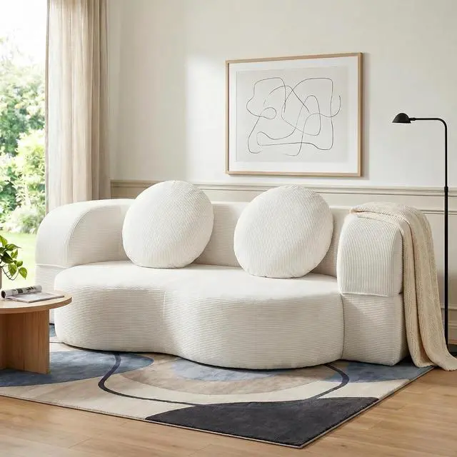 Main image of 77 Convertible Sofa Bed, Folding Boneless Couch, Floor Sofa 2-in-1 Curved Couch for Small Living Room, Apartment, Guest Room, White
