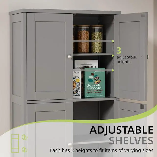 Alt view image 6 of 7 - Bathroom Storage Cabinet, Small Bathroom Floor Cabinet with 4 Doors and Adjustable Shelves, Freestanding Modern Cabinet for Bathroom, Kitchen, Living Room, Entryway, Grey