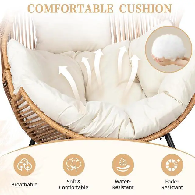 Alt view image 7 of 7 - Wicker Egg Chair PE Rattan Rocking Chair with Cushion, Oversized Patio Lounge Rocker Chair for Outdoor, Indoor, Balcony, Backyard, Garden, Beige
