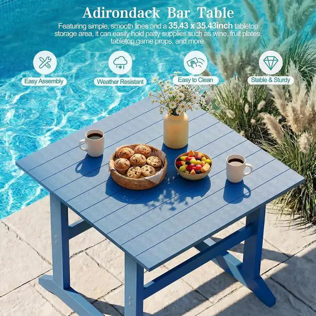 Alt view image 5 of 7 - 5 Pieces Patio Dining Set, All Weather Outdoor HDPE Dining Furniture Set with Table and Chairs for 4, Garden Patio Furniture Set for Lawn, Backyard, Poolside, Blue