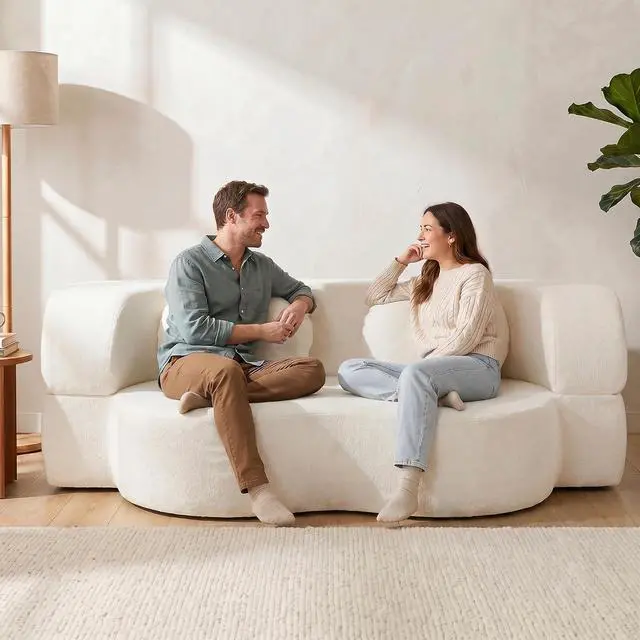 Alt view image 4 of 7 - 77 Convertible Sofa Bed, Folding Boneless Couch, Floor Sofa 2-in-1 Curved Couch for Small Living Room, Apartment, Guest Room, White
