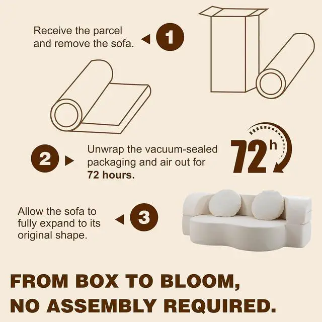 Alt view image 5 of 7 - 77 Convertible Sofa Bed, Folding Boneless Couch, Floor Sofa 2-in-1 Curved Couch for Small Living Room, Apartment, Guest Room, White