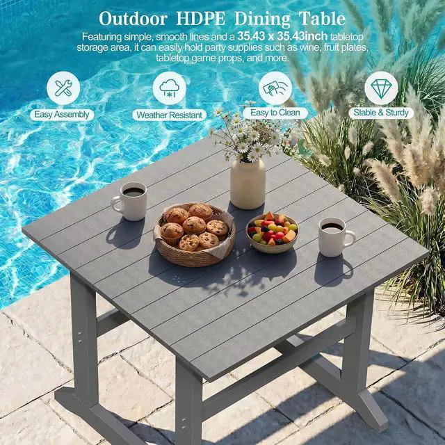 Alt view image 5 of 7 - 5 Pieces Patio Dining Set, All Weather Outdoor HDPE Dining Furniture Set with Table and Chairs for 4, Garden Patio Furniture Set for Lawn, Backyard, Poolside, Grey