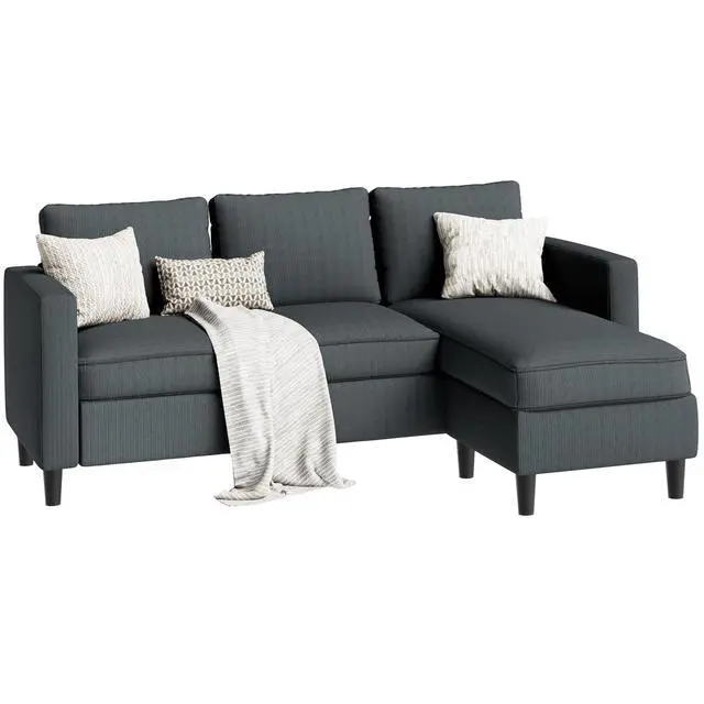 Alt view image 6 of 7 - L-Shaped Sectional Couch, Modern Grey Reversible Sectional Sofa with Reversible Ottoman, 3-Seat Compact Couches for Living Room Apartment, Studio & Office, Easy Assembly, Grey