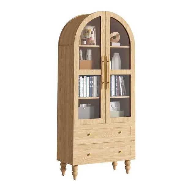 Alt view image 7 of 7 - 71" Tall Arched Kitchen Pantry Storage Cabinet with Glass Doors, 2 Large Drawers, 6-Tier Tall Rustic Wood Cupboard Locker for Kitchen, Dining Room, Living Room, Bathroom,Natural