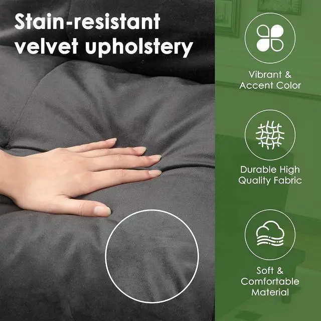 Alt view image 3 of 7 - Futon Sofa Bed Velvet Futon Couch with Adjustable Backrest, Small Convertible Folding Sleeper Sofa Bed, Modern Loveseat for Living Room, Bedroom and Small Space, (Gray)