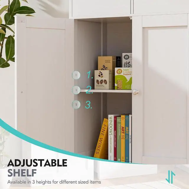 Alt view image 4 of 7 - Bathroom Storage Cabinet, Wooden Floor Storage Organizer with 2 Drawers and Adjustable Shelves, Freestanding Cabinet for Bathroom, Living Room, Kitchen, Entryway, Farmhouse, White