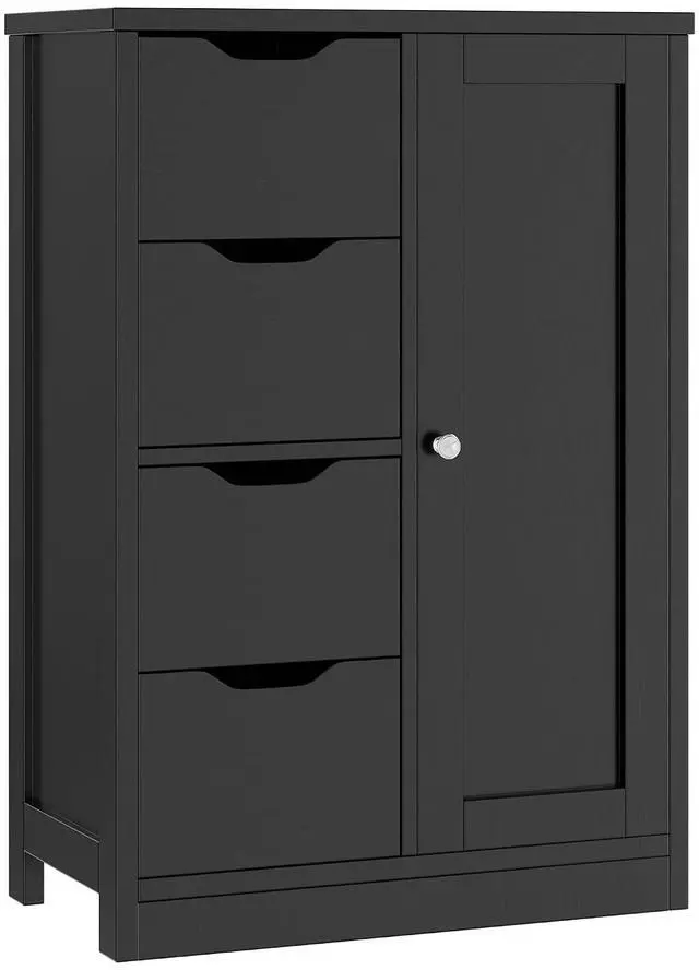 Main image of Bathroom Floor Cabinet, Wooden Storage Organizer with 1 Door and 4 Drawers, Freestanding Side Bathroom Furniture,Entryway Storage Cabinet, Black