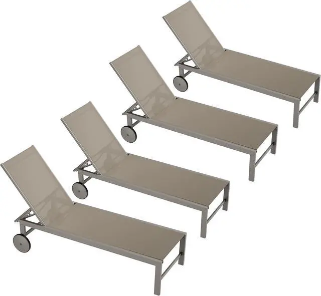 Main image of 4pcs Patio Outdoor Chaise Lounge Chair with Wheels for Outside Aluminum Adjustable Angle Lounge Chair Set, Dark Grey