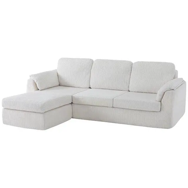 Alt view image 7 of 7 - Boneless Convertible Sectional Sofa Couch, 3 Seat L Shaped Sofa with Removable Pillows Plush Corduroy Fabric Small Couches for Living Room, Apartment and Office, White