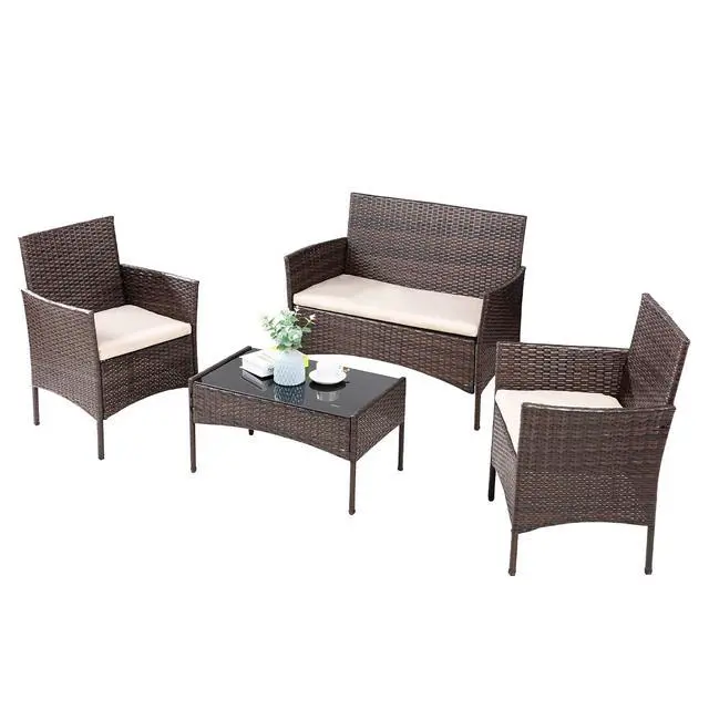 Main image of 4 Pieces Outdoor Patio Furniture Sets Rattan Chair Wicker Set,Outdoor Indoor Use Backyard Porch Garden Poolside Balcony Furniture