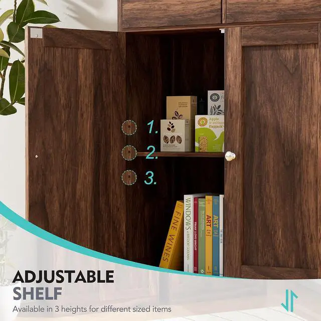 Alt view image 4 of 7 - Bathroom Storage Cabinet, Freestanding Pantry Cabinet with 2 Drawers and Adjustable Shelves, Wooden Floor Storage Organizer for Bathroom, Living Room, Kitchen, Entryway, Farmhouse, Brown