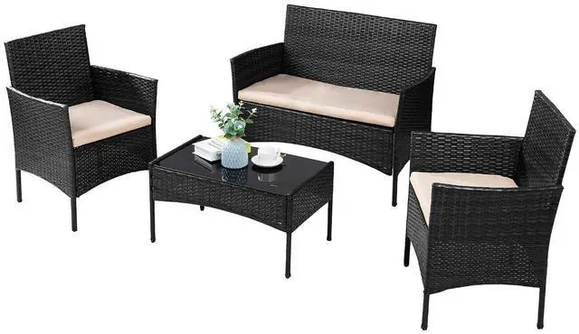 Main image of 4 Pieces Outdoor Patio Furniture Sets Rattan Chair Wicker Set,Outdoor Indoor Use Backyard Porch Garden Poolside Balcony Furniture