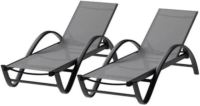 Main image of 2 PCS Outdoor Chaise Lounges Chair with Wheels Aluminum Reclining Patio Lounge Chairs with 5 Adjustable Position Recliner