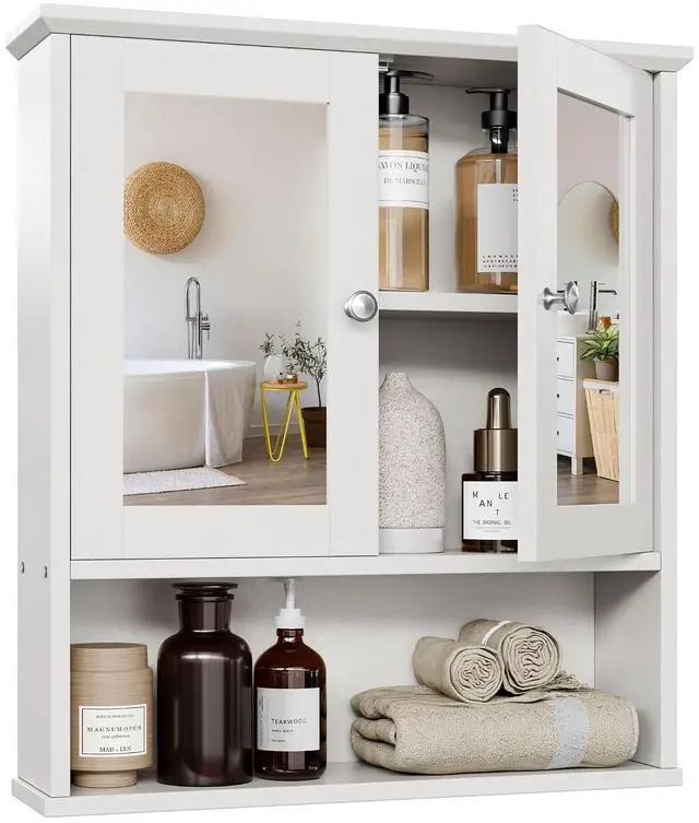 Main image of Bathroom Cabinet with Mirror, Bathroom Wall Cabinet with Open Shelf, Bathroom Mirror Cabinet Wall Mounted, Over Toilet Medicine Cabinets for Bathroom Laundry Room Kitchen, White