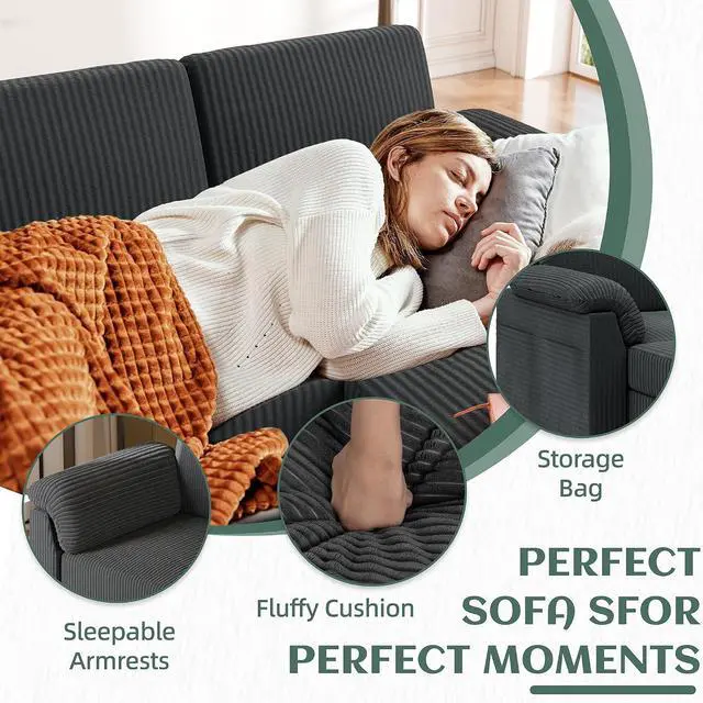 Alt view image 5 of 7 - 79" Convertible Sectional Couches Sofa with Storage Ottoman, 3 Seat L Shaped Couch with Side Storage Pockage, Small Couches for Living Room, Apartment and Small Space, Grey