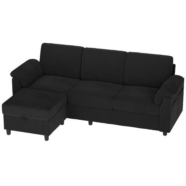 Alt view image 7 of 7 - 79" Convertible Sectional Couch Sofa with Storage Ottoman, 3 Seat L Shaped Couch with Side Storage Pockage, Small Couches for Living Room, Apartment and Small Space, Black