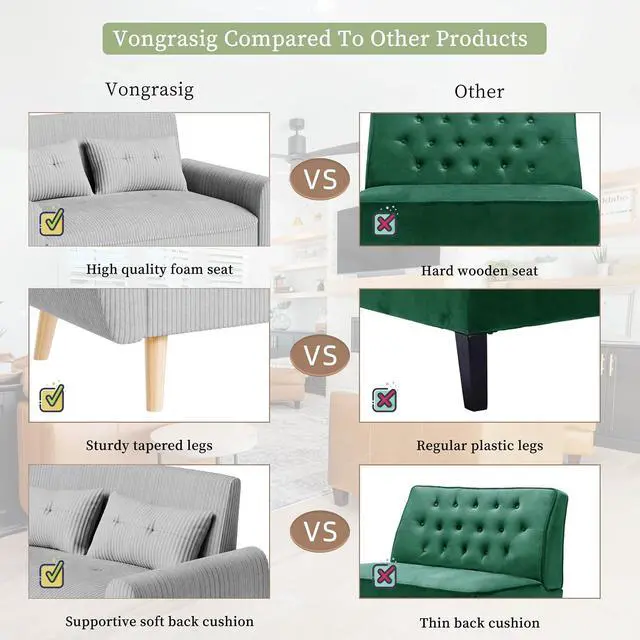 Alt view image 6 of 7 - 48" Small Modern Loveseat Sofa, Mid Century Soft Corduroy Fabric 2-Seat Sofa Couch Tufted Love Seat with Back Cushions and Tapered Legs for Living Room, Bedroom and Small Space (Light Gray)