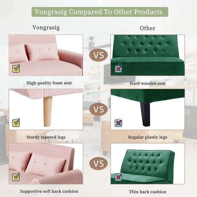 Alt view image 6 of 7 - 47" Small Modern Loveseat Sofa, Mid Century Soft Corduroy Fabric 2-Seat Sofa Couch Tufted Love Seat with Back Cushions and Tapered Legs for Living Room, Bedroom and Small Space (Pink)