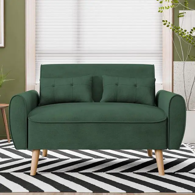 Main image of 47" Small Modern Loveseat Sofa, Mid Century Linen Fabric 2-Seat Sofa Couch Tufted Love Seat with Back Cushions and Tapered Legs for Living Room, Bedroom and Small Space (Green)