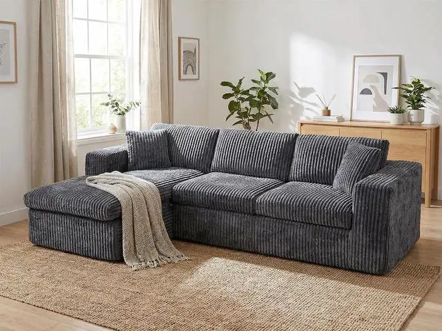 Main image of 105" Boneless Couches for Living Room,Sectional Couches Modular Sofa with L-Shaped Chaise, Memory Foam Comfy Cloud Couch with Plush Corduroy Fabric, No Assembly Required, (Dark Grey)