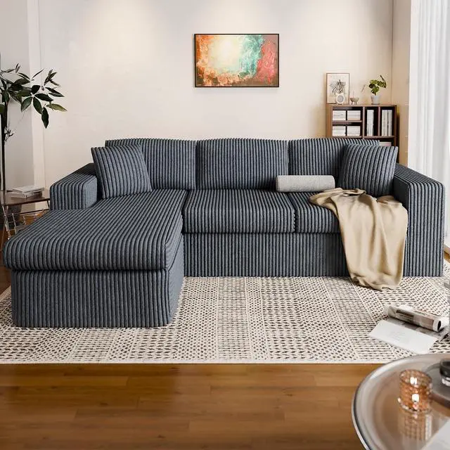 Alt view image 3 of 7 - 105" Boneless Couches for Living Room,Sectional Couches Modular Sofa with L-Shaped Chaise, Memory Foam Comfy Cloud Couch with Plush Corduroy Fabric, No Assembly Required, (Dark Grey)