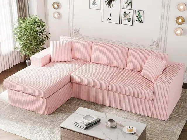 Main image of 105" Boneless Couches for Living Room, Sectional Couches Modular Sofa with L-Shaped Chaise, Memory Foam Comfy Cloud Couch with Plush Corduroy Fabric, No Assembly Required, Pink