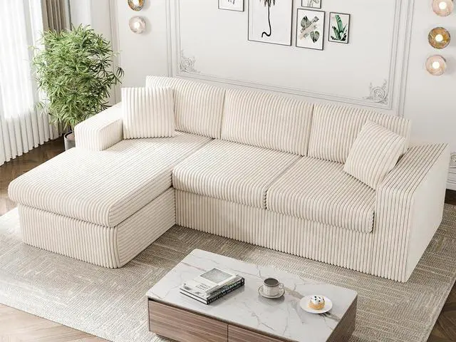 Main image of 105" Boneless Couches for Living Room, Sectional Couches Modular Sofa with L-Shaped Chaise, Memory Foam Comfy Cloud Couch with Plush Corduroy Fabric, No Assembly Required, (Beige)