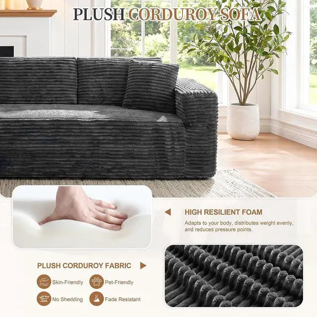 Alt view image 5 of 7 - 103" Boneless Sectional Couches for Living Room, L-Shaped Chaise Modular Cloud Couch with Cup Holders on Armrests, Plush Corduroy Comfy Sofa with Memory Foam, No Assembly Required (Grey)
