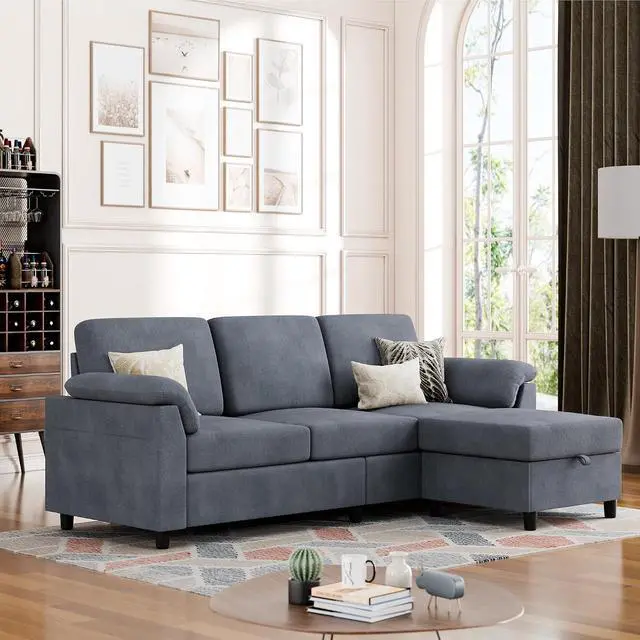 Main image of Convertible Sectional Sofa Couch, 3 Seat L Shaped Sofa with Removable Pillows Linen Fabric Small Couch Mid Century for Living Room, Apartment and Office DG