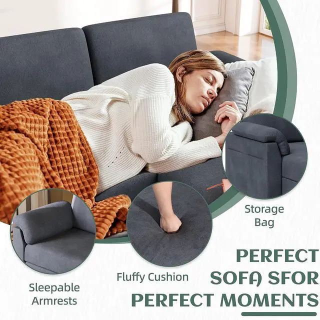 Alt view image 3 of 7 - Convertible Sectional Sofa Couch, 3 Seat L Shaped Sofa with Removable Pillows Linen Fabric Small Couch Mid Century for Living Room, Apartment and Office DG