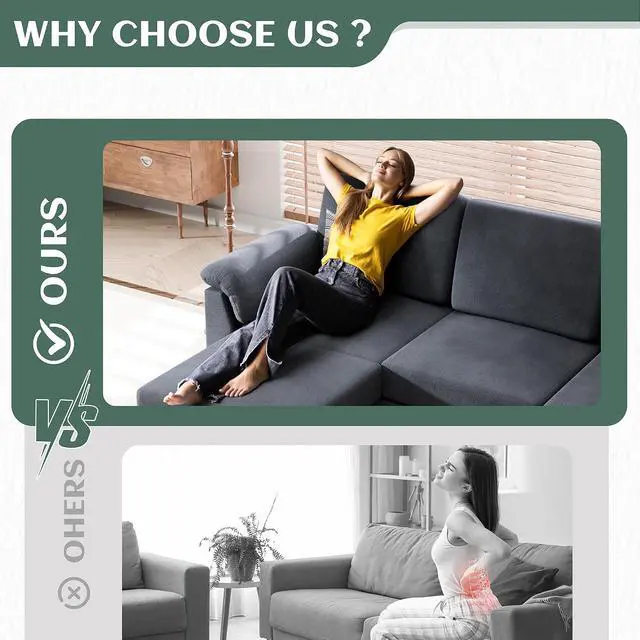 Alt view image 5 of 7 - Convertible Sectional Sofa Couch, 3 Seat L Shaped Sofa with Removable Pillows Linen Fabric Small Couch Mid Century for Living Room, Apartment and Office DG